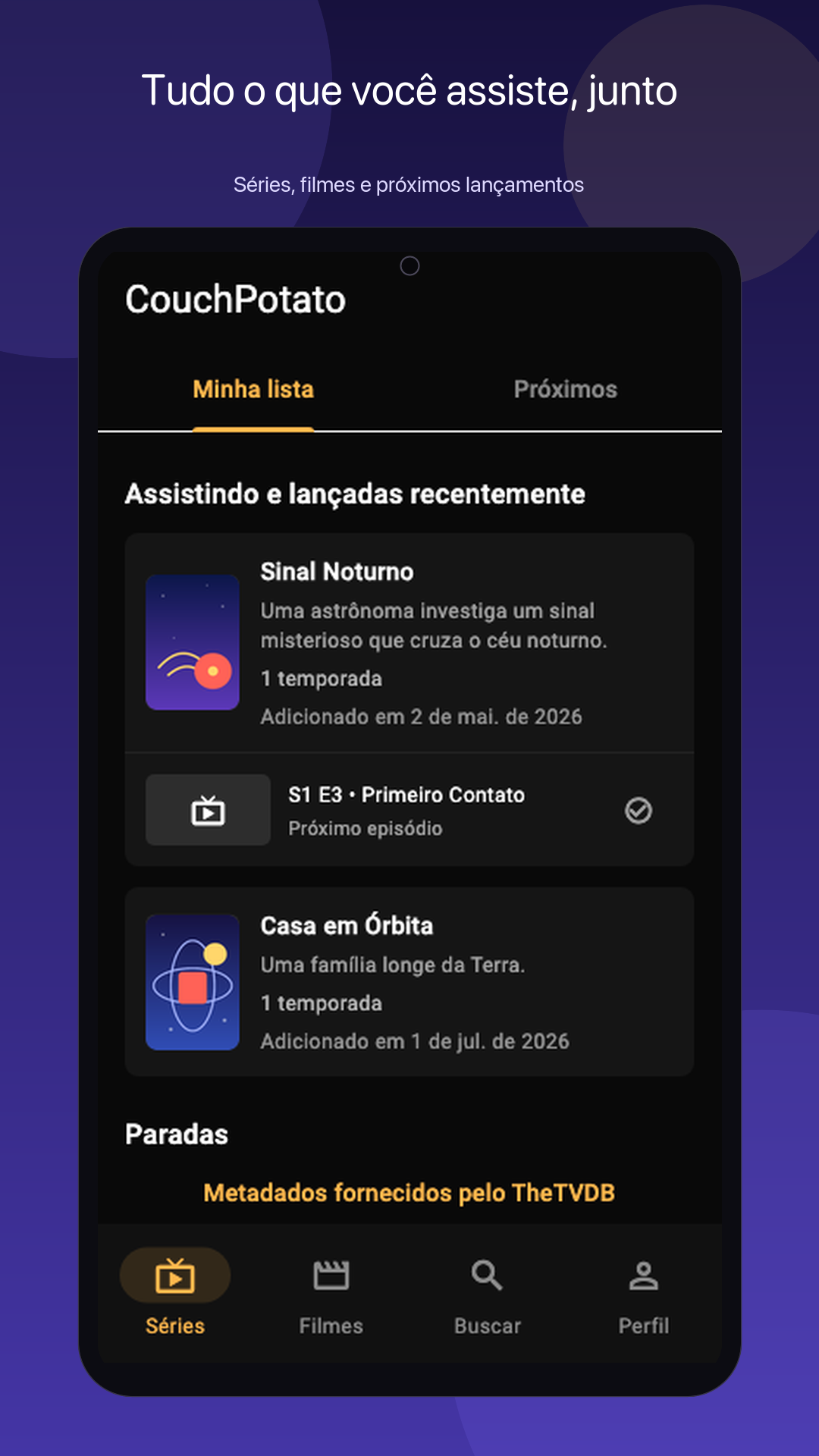 Lista de séries no CouchPotato com progresso por episódio